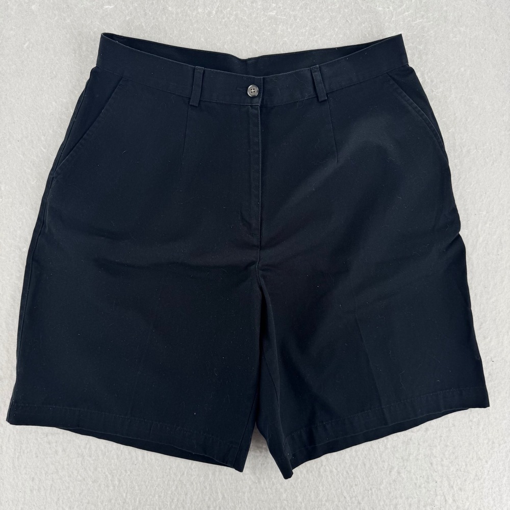 L.L. Bean - Chino Shorts High Rise Pleated Front - Black - 14 - Women